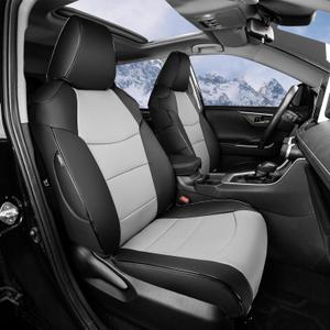HKZ Fit RAV4 Hybrid Car Seat Covers Set for 2019 2020 2021 2022 2023 2024 2025 Toyota RAV4 Hybrid(Not for 2019-2025 Hybrid/Prime SE,XSE) - 5 Seats Full Set Leather(Black/Gray)