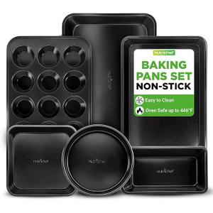 NutriChef 6-Piece Nonstick Baking Pans - Carbon Steel Non toxic Bakeware set with Cookie Sheets, Muffin, Loaf, Round & Square Pan - Restaurant Quality Baking Tray, Easy Clean, Dishwasher & Oven Safe