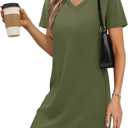 Summer Casual Dresses for Women 2025 Mini Vacation Dress V-Neck Short Sleeve Split Hem Beach Sundress (Medium, Armygreen)