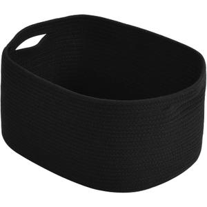ECDYQXVU Cotton Rope Storage Basket, 15x10x9 Inches, Woven Basket for Shelves, Clothes, Towels, Books, and Laundry, Black (1 Pack)
