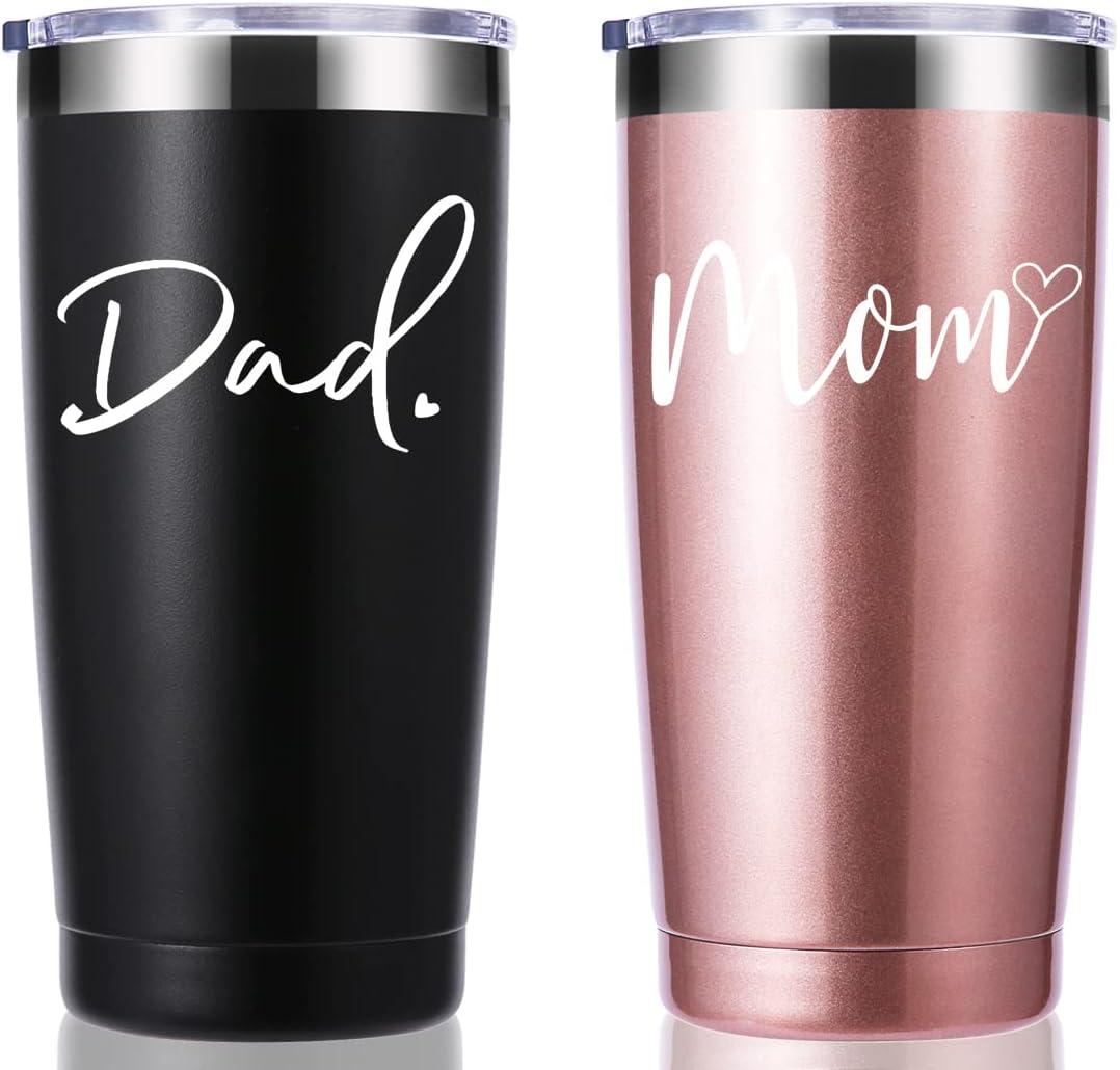 momocici Dad Mom 20 OZ Couple Tumbler.New Parents Gifts for Couples.Pregnancy Announcement Anniversary Parents to be Gift.Gifts for New Dad New Mom Mother's Day Father's Day.(Rose Gold&Black)