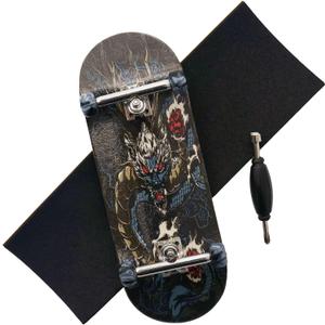 Pro Fingerboard 34mm Wooden Board Professional Finger Skateboard Trucks CNC Swirl Wheels (Dragon)