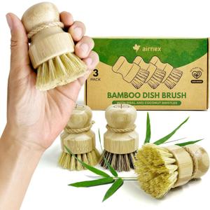 Bamboo Dish Brush Set of 3-100% Plastic Free Kitchen Scrubber with Medium Stiff Sisal and Strong Blend of Coconut Bristles - Non Scratch, Odor Free Wood Scrub for Pots, Pans and Vegetables Bamboo Dish Brush Set of 3-100% Plastic Free Kitchen Scrubber with Medium Stiff Sisal and Strong Blend of Coconut Bristles - Non Scratch, Odor Free Wood Scrub for Pots, Pans and Vegetables