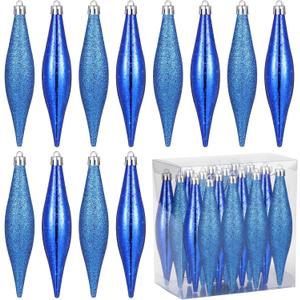 16 Pcs Large Droplet Christmas Ornaments 6 Inch Christmas Droplet Tree Ornaments Xmas Tree Hanging Decorations Shatterproof Glitter Mercury Baubles for Xmas Holiday Decoration (Navy Blue)