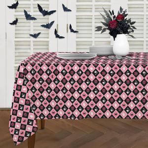 Halloween Tablecloth 60102 Inch Rectangular, Black/Pink Checkered Cute Pumpkin Ghost Skull Spider Web Table Cover Party Ginham Decorations for Rectangle Tables