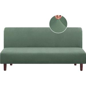 PrinceDeco Stretch Futon Slipcover Armless Futon Bed Cover Furniture Protector Without Armrests with Elastic Bottom for Kids, Soft Jacquard Fabric Small Checks, Machine Washable, Loden Frost