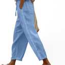 Puimentiua Women Linen Pants Lightweight Pants with Lace Side Summer Casual Beach Drawstring Elastic Waist Trousers, XXL