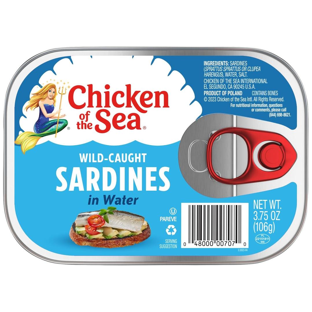 Chicken of the Sea Sardines in Water, 3.75 Ounce Can (Pack of 1), Wild Caught Canned Sardines, Highly Nutritious (EXP 10/05/28)