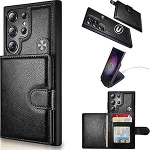 Case Wallet for Samsung Galaxy S23 Ultra Wallet Case, 6.8 Inch with Card Holders, Magnetic Detachable Back Flip Case, Leather Slim Card Case, Wireless Charging Supported, RFID Blocking
