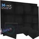 Ikaufen 12 x 12 x 2 Inches Pyramid Designed Acoustic Foam Panels, High Density and Flame Retardant Sound Proof Foam Panels for Wall and Ceiling (36 Pack-2)