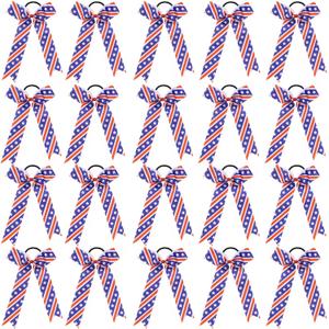 Hipcheer 20pcs Collegiate Style USA Cheer Bows for Girls, Long Tail Skinny Cheer Bow Ponytail Holder Handmade Bows for Girls Teens Softball Cheerleader Sports (Red Blue White)