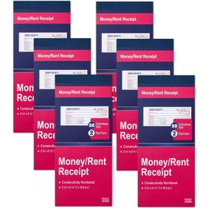 XKDOUS 6 Pack Receipt Book with Carbon Copies, Money and Rent Receipt Book 2 Part Carbonless, 2-3/4" x 6-1/2" Receipt Book for Small Business, 50 Sets per Book