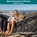 JoyView Boho Macrame Double Hammock with Hanging Ropes & Elegant Tassels 86.6x59 Portable Cotton Hammock for Patio Backyard Porch 450LBS Weight Capacity Perfect for Outdoor/Indoor - Dark Grey