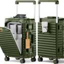 Joyway 20 Inch Carry on Luggage with Aluminium Frame and Front Pocket, PC Hardshell Suitcase with USB Port and Cup Holder, 21.5x14.2x9 Airline Approved Luggage with Spinner Wheel, TSA Lock(Dark Green)