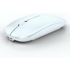 WREANU Wireless Bluetooth Mouse Rechargeable Laptop Mice Silent Slim Use(BT5.2 and 2.4G Portable USB Receiver) Dual Mode Computer Mouse for Laptop/iPad/Tablet/Apple/Computer/Mac(Bright White)
