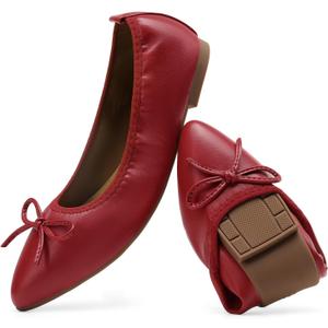 DREAM PAIRS Women's Foldable Flats Shoes Pointed Toe Ballet Flats Bowknot Comfort Slip on Dress Shoes (7.5, Red)