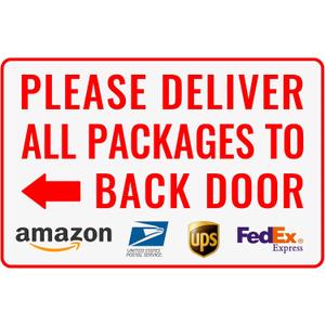 Please Deliver All Packages to Back Door Left Arrow - Bestylez Delivery Sign for Outdoor Use 12" * 8" (147)