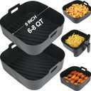 BYKITCHEN 9 Inch Square Silicone Air Fryer Liners for 6 to 8QT, Set of 2, Reusable Silicone Airfryer Tray Insert, Air Fryer Accessories for Corsori 6QT, Ninja Airfryer Pro XL 6.5QT, Gourmia & More