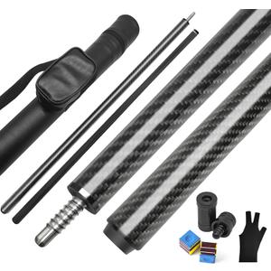 Carbon Fiber Pool Cue Stick Low Deflection Shaft Professional Billiard Cue Stick with Hard Case and Accessories,12.5mm Tip, 58",20OZ 21OZ (Classic)