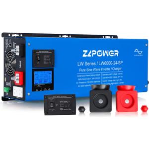 ZLPOWE 6000W 24V Inverter DC Pure Sine Wave 18000W Peak Low Frequency Off-Grid Solar Inverters 240Vac Input 120Vac/240Vac Output Split Phase with Battery Charger LCD Display for RVs Home UL1741