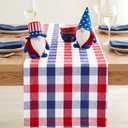 PurpleEssences 4th of July Buffalo Plaid Table Runner Classic Farmhouse 100% Cotton Checkered Farmhouse Table Runner for Spring Easter Summer Table Decor - 14 x 54 inch - Red Blue White