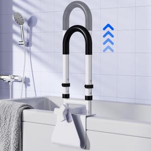 15.4"-17.4" Adjustable Bathtub Safety Rail: Shower Grab Bar Handle for Seniors, Elderly, Disabled, Fits 3.1 to 6.7 Inch Tub Walls, Bathroom Safety Bars with Non-Slip Grip, Supports 300 lbs