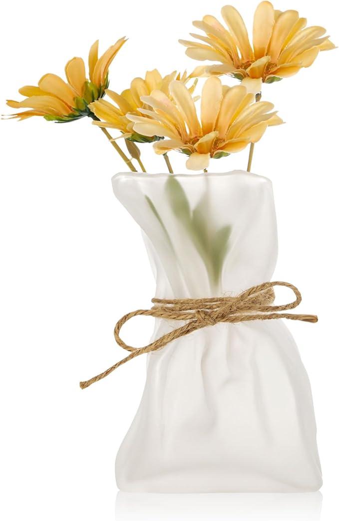 WHJY Glass Purse Vase for Flowers, Glass Bag Vase, Matte Aesthetic Flower Vase Unique Home Décor for Wedding, Dinning, Bookshelf