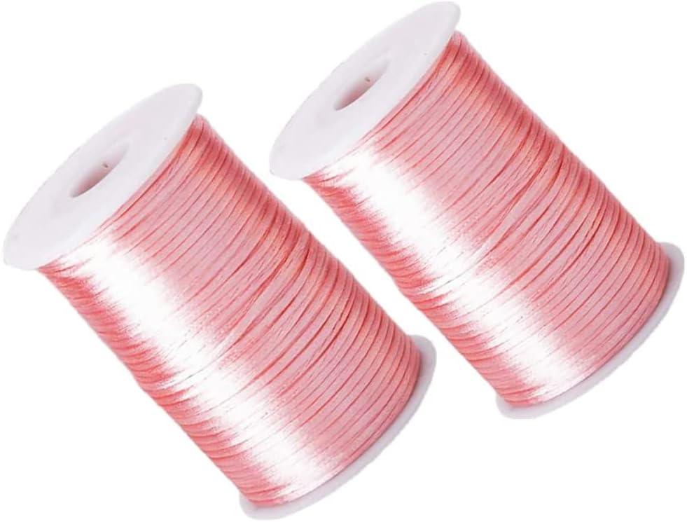 2.5mm x 218 Yards(2 Pack) Pink Satin Nylon Trim Cord Rattail Trim Thread Cord Rattail Sain Cord for Necklace Bracelet Cord and Shoeslaces (Pink)