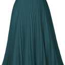GRACE KARIN Pleated Midi Skirt for Women,Summer Chiffon Elastic High Waist Knee Length Skirts, Swing A-Line Boho Outfits, Size L (Blue Green)