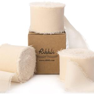 Ribbli Chiffon Ribbon - 1.5 inch x 30 Yard Champagne/Nude Silk, Handmade for Wedding Invitations, Gift Wrapping, Bridal Bouquets, Flower Arrangements