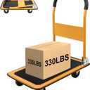LEADALLWAY Foldable Push Cart Platform Cart 330lbs Capacity 4 Wheels 28.7x18.5x32.3inches Yellow Small Flatbed Cart