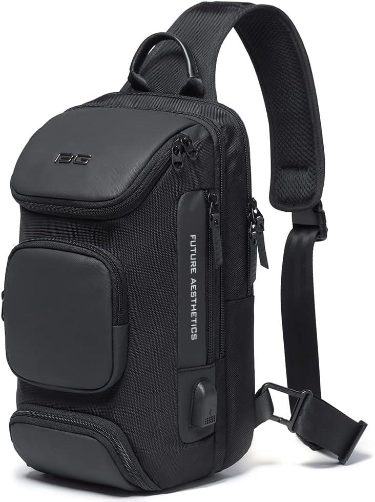 BANGE Sling Bag, Waterproof Crossbody Backpack, Shoulder Bag for Men (Black)