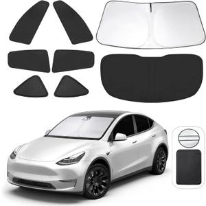 TINGLU Window Shades for Tesla Model Y 2020-2024 2025 Accessories Car Side Full Windows Rear Triangular Windshield Sun Shade Sun UV Rays & Privacy Protection for Camping,Napping,and Relaxing 8PCS