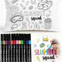 TOUROAM Slumber Party Coloring Pillowcase with 12 Pcs Fabric Markers, Color Your Own Pillowcase Kit for Pajama Party, Coloring Craft Decoration Supplies (26.7 x 18.5 Inch)