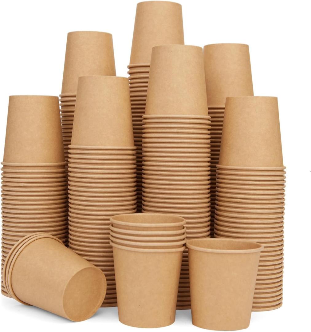 Vumdua 300 Pcs 6 oz Kraft Paper Cups - Disposable Paper Cups Hot Cold Beverage Drinking Cup for Coffee, Water, Tea, Juice, Espresso & Cortado