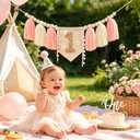 DCJHFJ 1st Birthday Decorations Girl Boho Daisy Pink High Chair Banner with One Cake Topper 1st Birthday Hat for One Year Old Photoshoot Props
