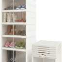 Foldable 6-Tier Shoe Rack Organizer, Large Clear Shoe Storage Cabinet with Magnetic Doors, Heavy Duty Slim Vertical Shoes Rack for Bedroom, Entryway or Garage - White (Holds 12 Pairs), 18 inches x 47 inches x 14 inches