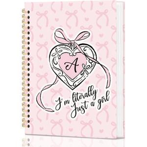 Pink Personalized Notebook Journal for Teen Girls Women, Initial Monogrammed Gifts for Women Girl, Teen Journals for Girls, Coquette Pink Bow Initial A Hardcover Spiral Notebook, 5.5x8.3