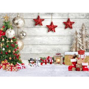 SJOLOON Christmas Backdrop White Wood Floor with Snowflake Backdrop Xmas Tree Gifts Background for Christmas Party Decoration Family Gathering 12392 (7x5FT)