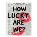 Quendarlix How Lucky Are We Canvas Wall Art – Vintage Newspaper Print with Red Lips, Black Text – Retro Preppy Wall Decor for Bedroom, Dorm, or Apartment 1216 in Unframed