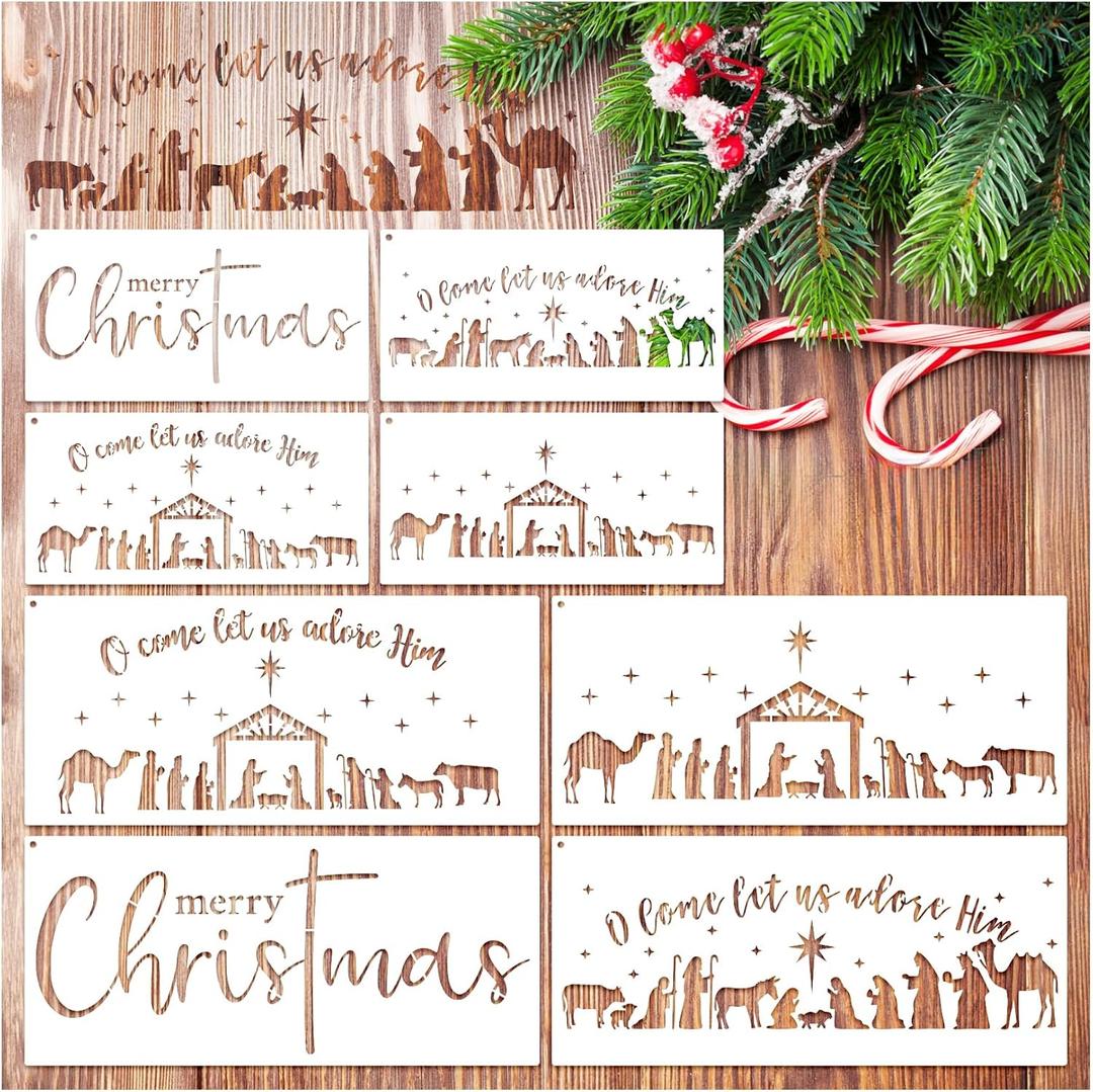 3 x Nativity Stencils for Painting on Wood Reusable Large Christmas Stencil for Crafts Door Hanger Doormats Wood Sign Home Canvas Wall Holiday (Nativity8)
