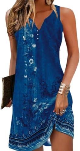 Chvity Womens Boho Dress Summer V Neck Sleeveless Dresses Ethnic Floral Print Sundress Mini Dress Medium, Blue Tank Dress  Chvity Womens Boho Dress Summer V Neck Sleeveless Dresses Ethnic Floral Print Sundress Mini Dress Medium, Blue Tank Dress