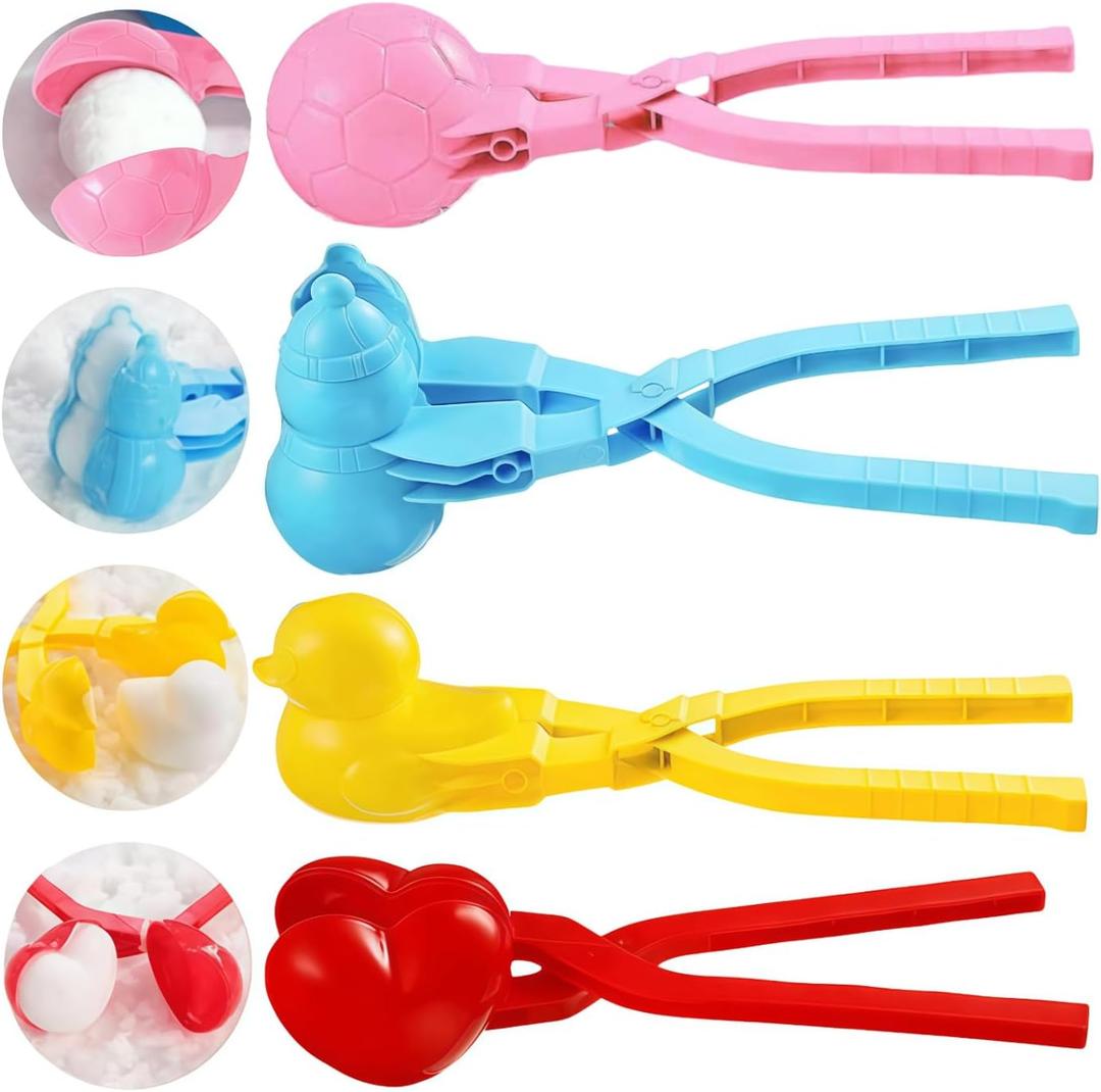 Snowball Maker, 4 Pack Snowball Mold for Kids, Snowball Mold Snow Toys, Outdoor Beach Toy Snowball Maker Toys with Handle, Birthday Xmas Gifts for Kids Ages 2-10