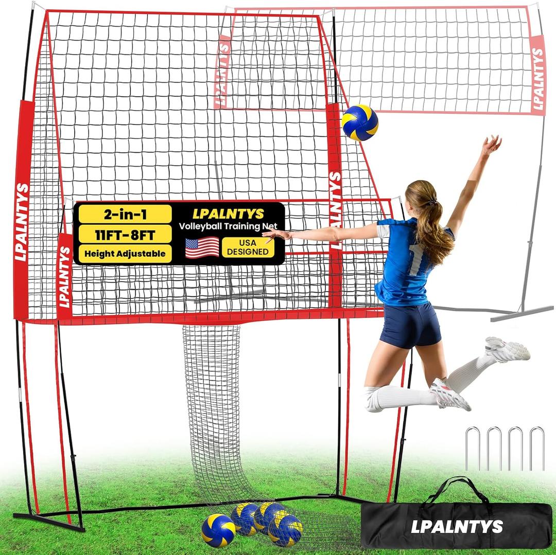 Volleyball Training Equipment, Volleyball Net System with Freely Height-Adjustable for Backyard, Volleyball Practice Net for Serving Setting Spiking, Easy Set Up for Indoor and Outdoor Use, 6.5ft to 8ft