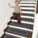 COSY HOMEER Soft Stair Treads Non-Slip Carpet Mat 28inX9in Indoor Stair Runners for Wooden Steps, Stair Rugs for Kids and Dogs, 100% Polyester TPE Backing 7pcs,Black