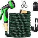 100 ft Expandable Garden Hose  Kink Free Flexible Water Hose 100ft with 10 Pattern Spray Nozzle, 3/4 Solid Brass Connectors, Retractable Latex Core  Lightweight Expanding Hose