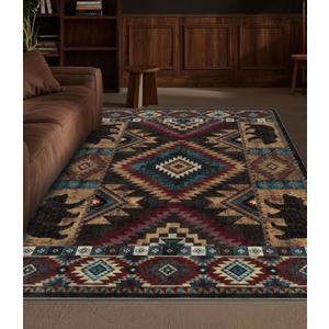 YIHOUSE Rustic Cabin Area Rug for Bedroom 5x7,Machine Washable Lodge Bear Rug,Non-Slip Low Pile Print Pattern Western Rug for Living Room