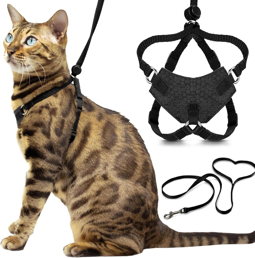 Houdini Escape Proof Cat Harness and Leash Set by OutdoorBengal Black, Medium Cat Harness for Walking