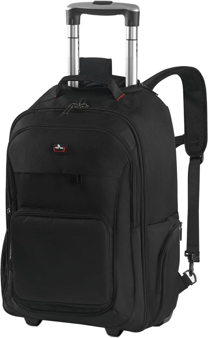 Rolling Backpack with Wheels, Roller Backpack for 17.3 Inch Laptop, 13.4"L x 8"W x 20"H