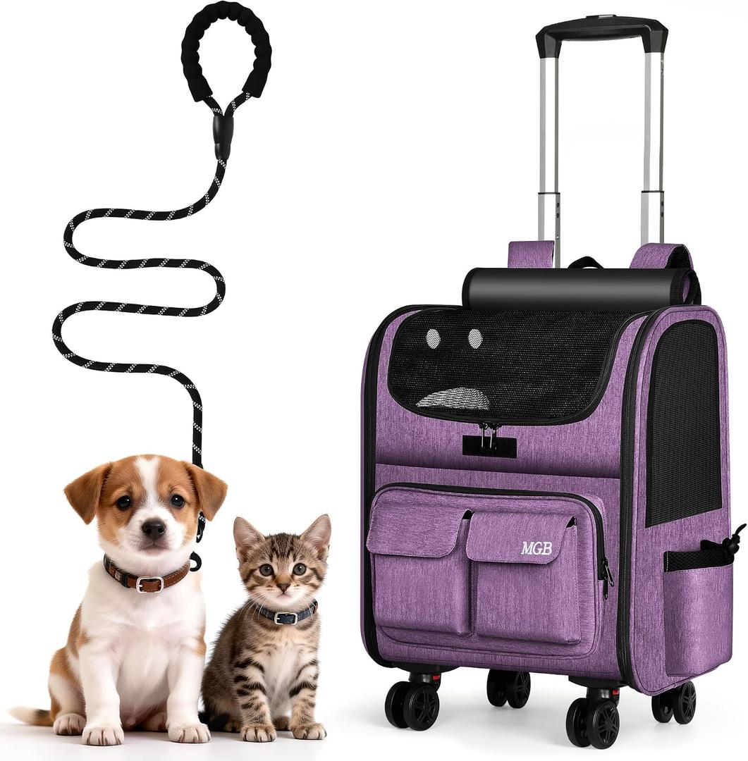 MGB Rolling Cat Carrier with Wheels, Pet Carrier, Purple (Not for Airline)